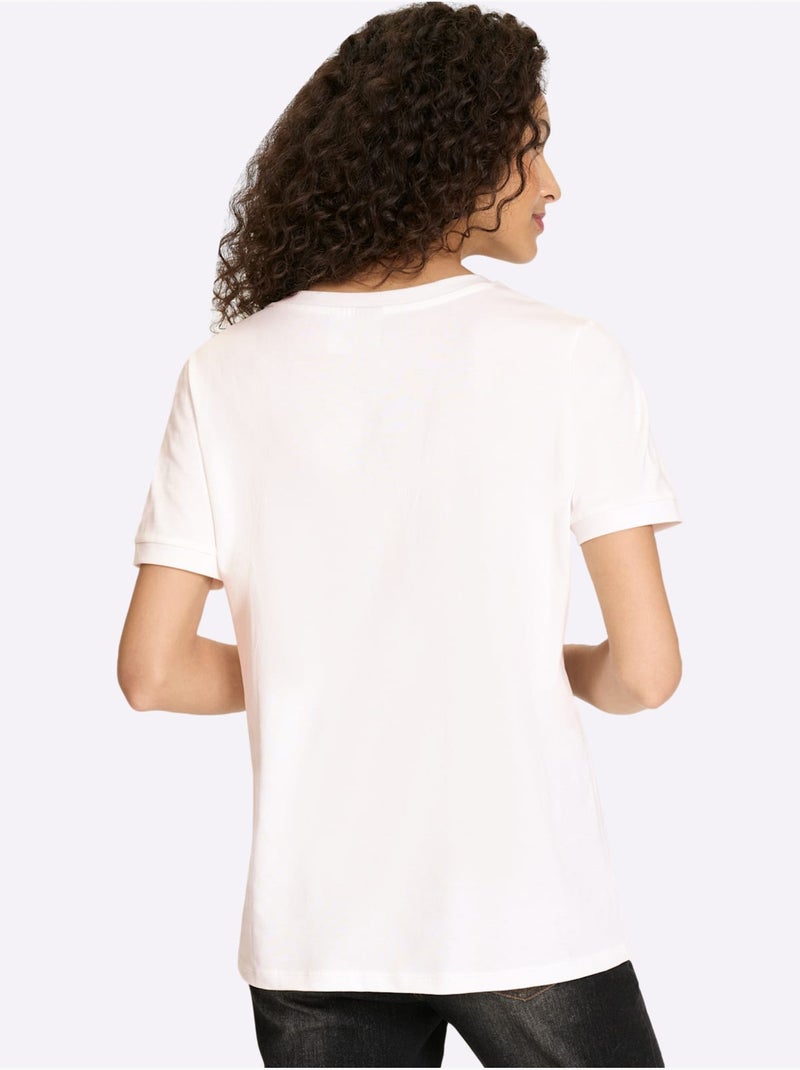T-shirt Poche Poitrine Brodée - Taille Standard - Helline Ecru - Kiabi