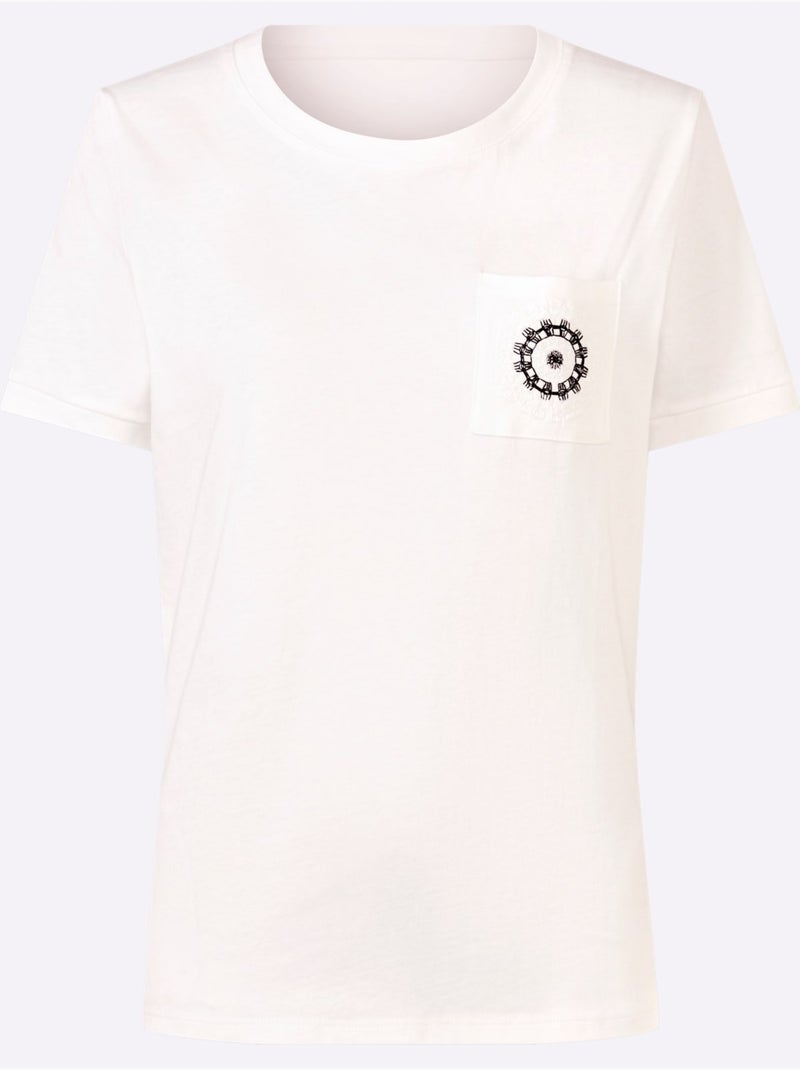 T-shirt Poche Poitrine Brodée - Taille Standard - Helline Ecru - Kiabi
