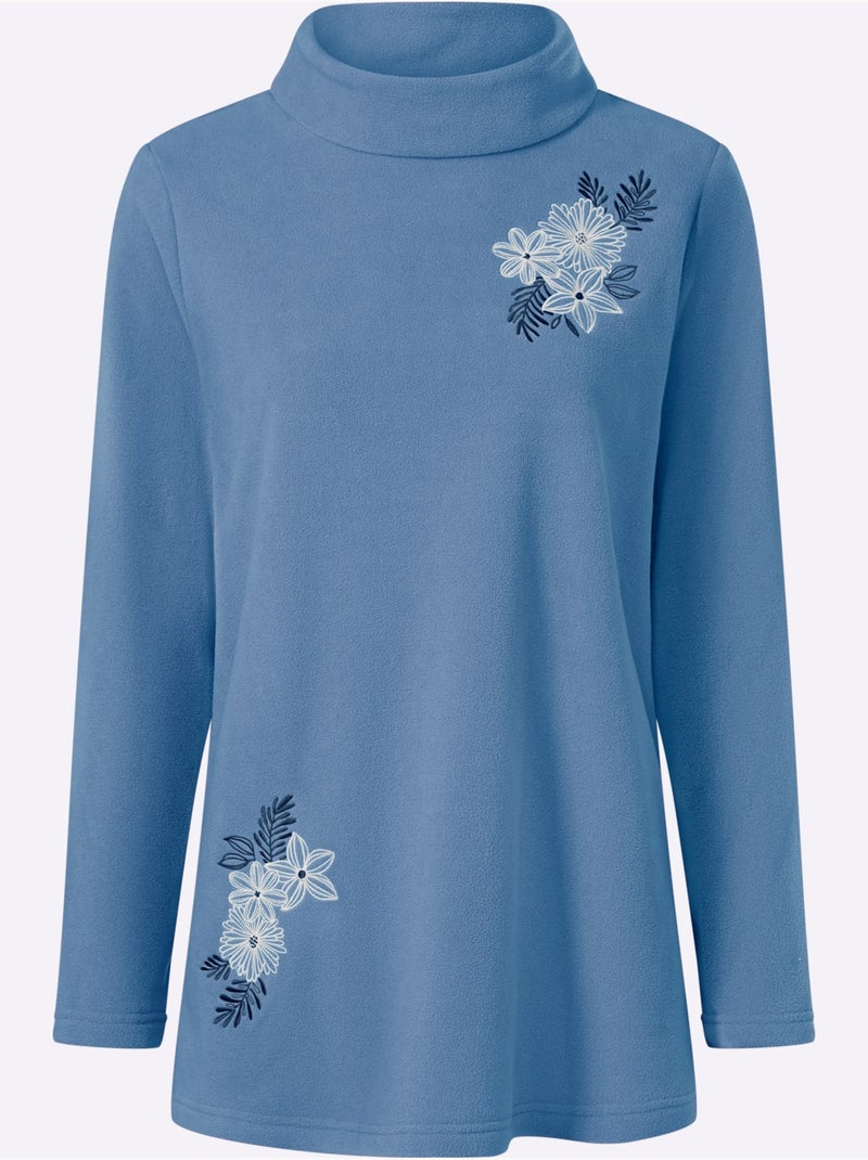 T-shirt polaire superbe broderie florale - taille standard - moda vilona Bleu - Kiabi