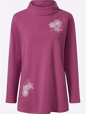 T-shirt polaire superbe broderie florale - taille standard - moda vilona