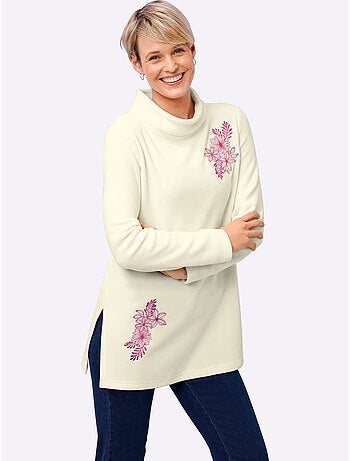 T-shirt polaire superbe broderie florale - taille standard - moda vilona