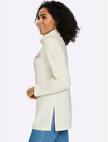 T-shirt polaire superbe broderie florale - taille standard - moda vilona