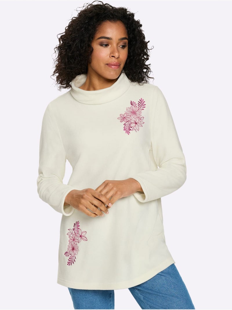 T-shirt polaire superbe broderie florale - taille standard - moda vilona Ecru - Kiabi