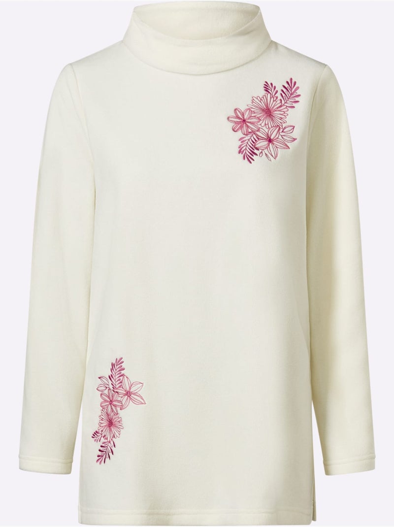 T-shirt polaire superbe broderie florale - taille standard - moda vilona Ecru - Kiabi