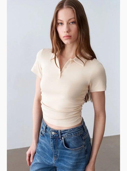 T-shirt polo court femme, coupe slim dilvin - Kiabi