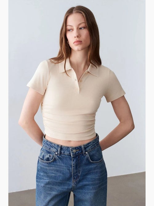 T-shirt polo court femme, coupe slim dilvin - Kiabi