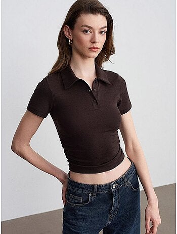 Dilvin t-shirt polo court femme, coupe slim