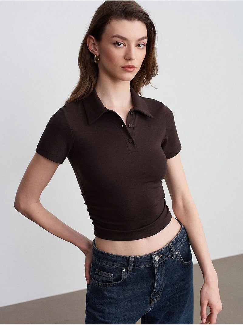 T-shirt polo court femme, coupe slim dilvin Marron chocolat - Kiabi