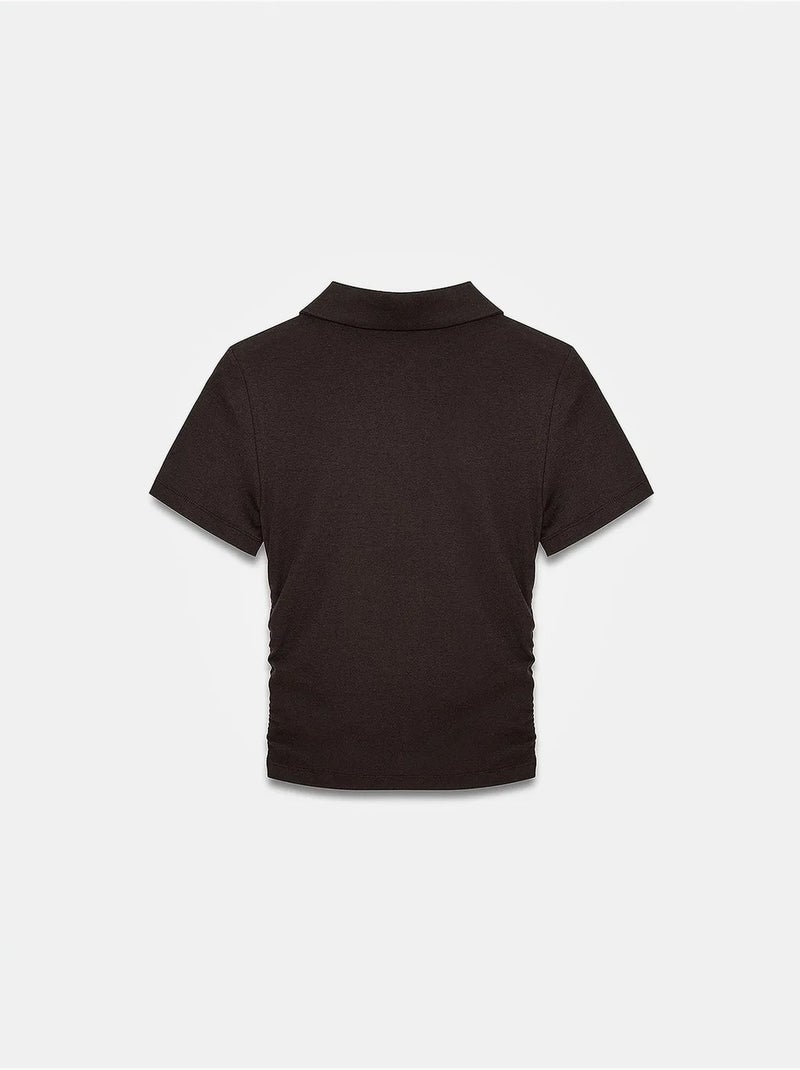T-shirt polo court femme, coupe slim dilvin Marron chocolat - Kiabi