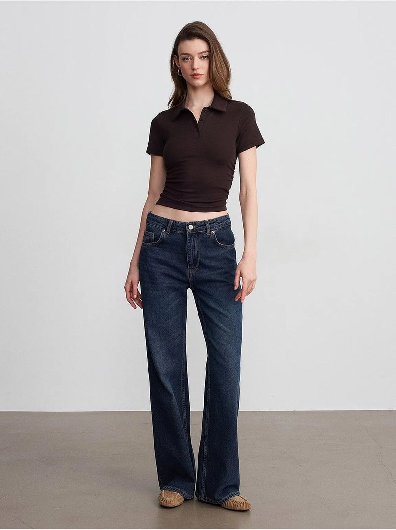 T-shirt polo court femme, coupe slim dilvin Marron chocolat - Kiabi