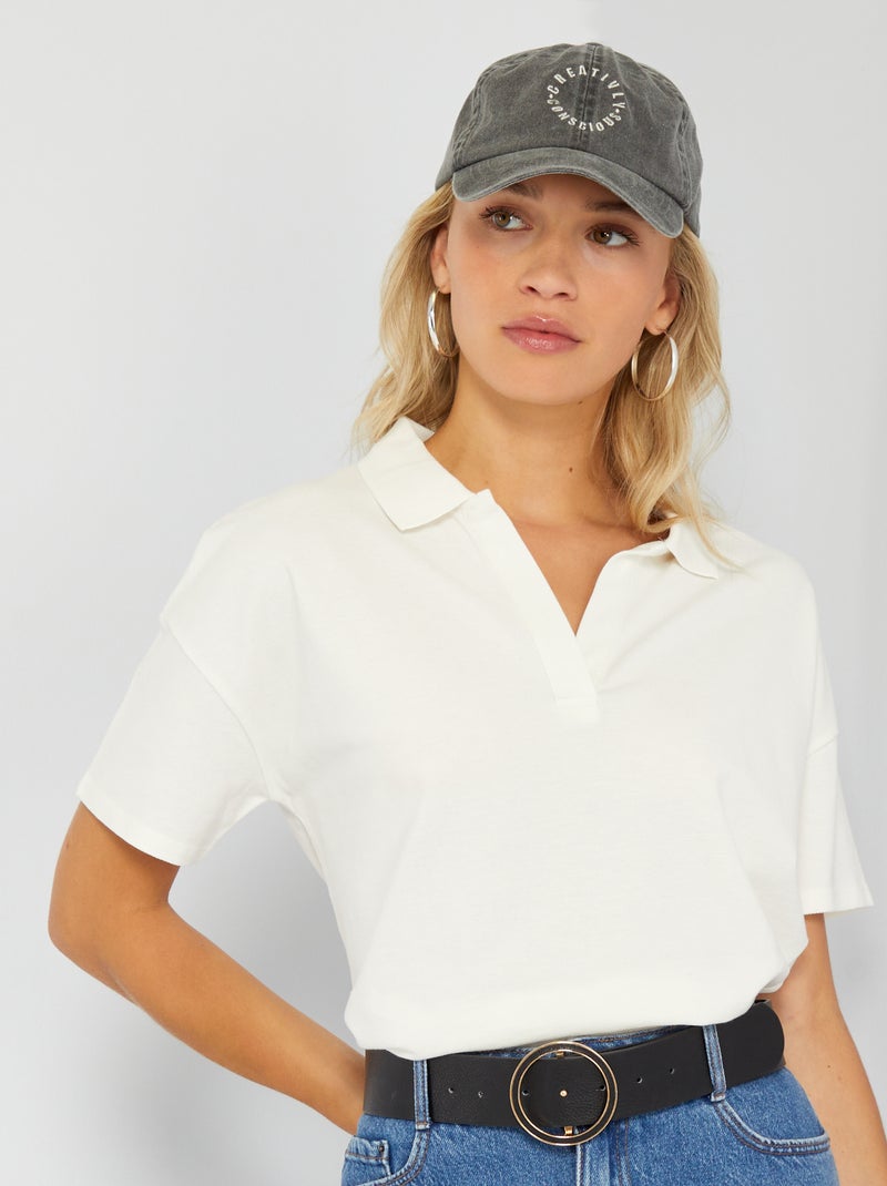 T-shirt polo en piqué de coton Ecru - Kiabi