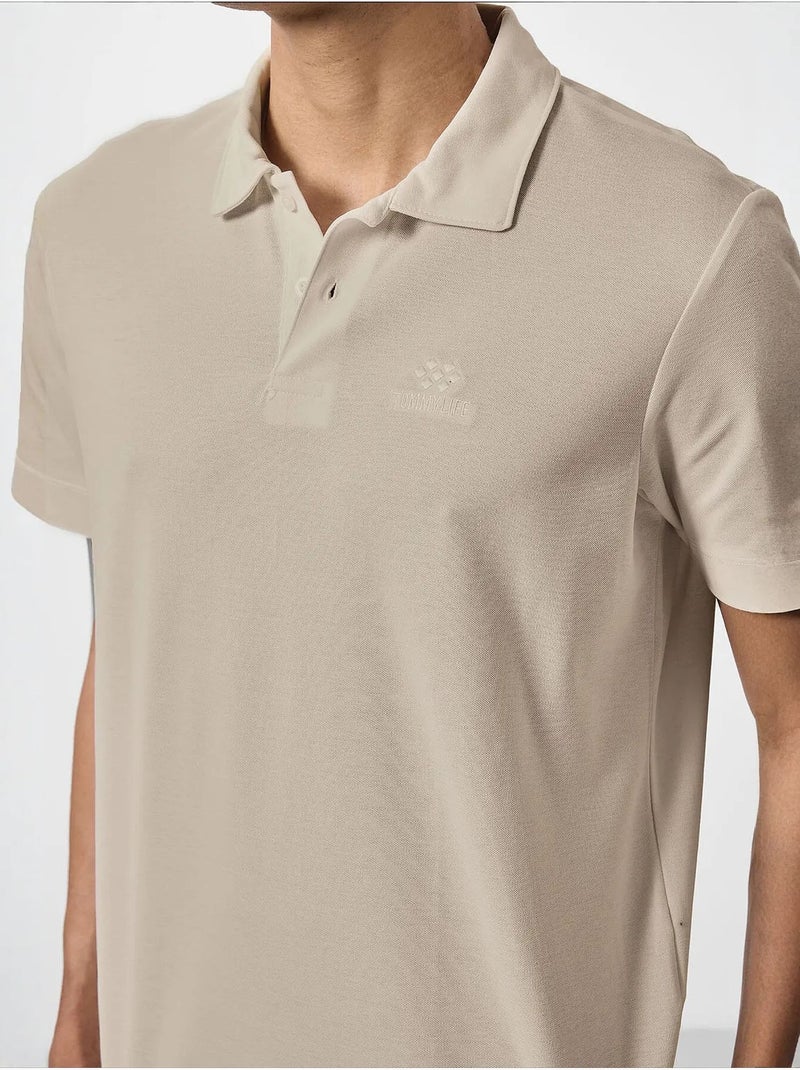 T-shirt polo homme en coton et élasthanne tommy Beige argile - Kiabi