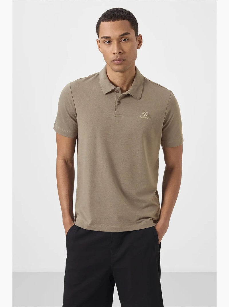 T-shirt polo homme en mélange de coton tommy Taupe - Kiabi