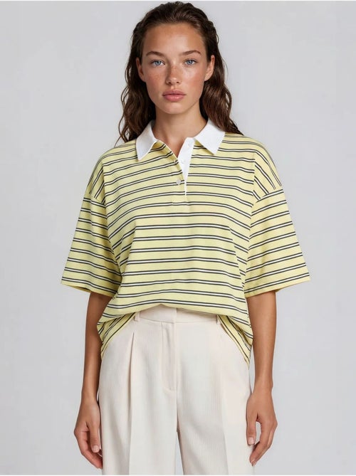 T-shirt polo rayé en coton pour femme busem - Kiabi T-shirt polo rayé en coton pour femme busem - Kiabi