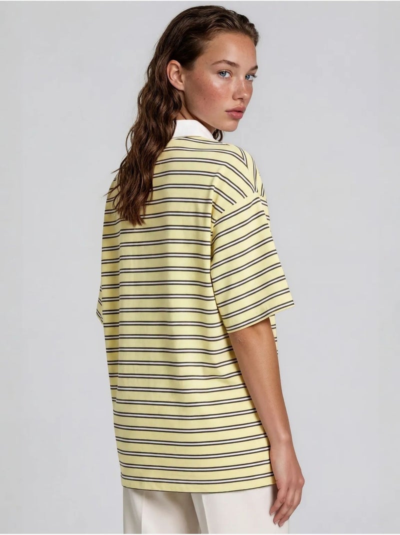 T-shirt polo rayé en coton pour femme busem Jaune citron - Kiabi