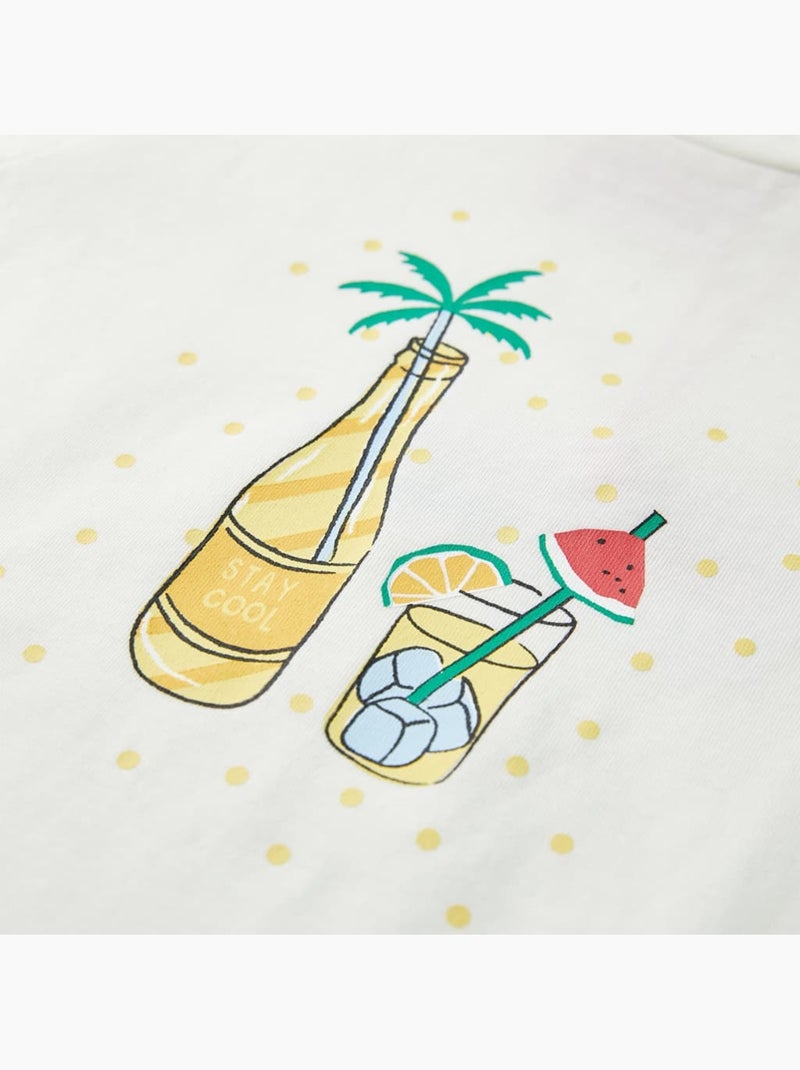 T-shirt pour enfants coton encolure ronde imprimé boissons - vidaxl Blanc - Kiabi