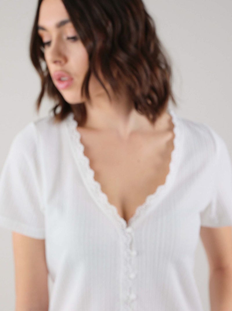 T-shirt pour femme en maille jacquard 'Deeluxe' Blanc - Kiabi