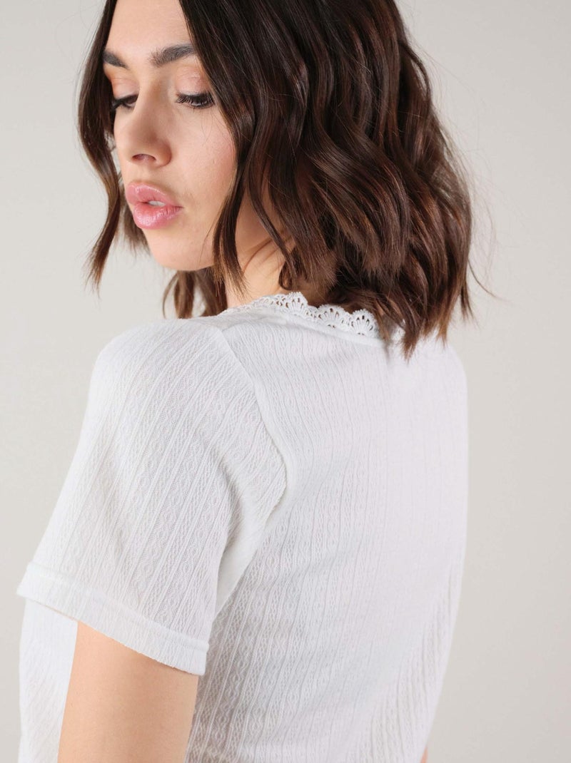 T-shirt pour femme en maille jacquard 'Deeluxe' Blanc - Kiabi