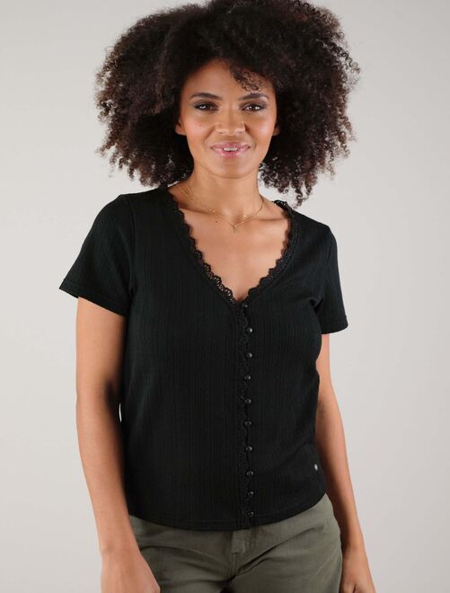 T-shirt pour femme en maille jacquard 'Deeluxe' - Kiabi