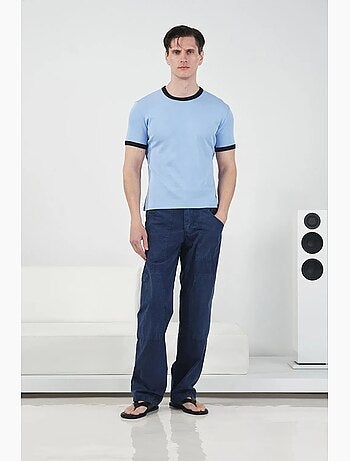 T-shirt pour homme, col rond, color block avec bordure contrastée giesto