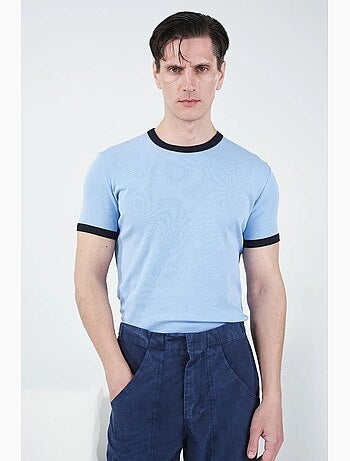 T-shirt pour homme, col rond, color block avec bordure contrastée giesto
