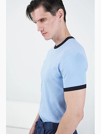 T-shirt pour homme, col rond, color block avec bordure contrastée giesto