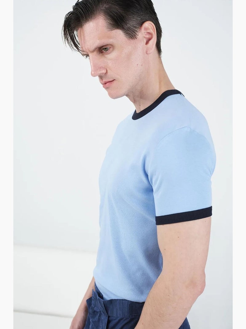 T-shirt pour homme, col rond, color block avec bordure contrastée giesto Bleu clair - Kiabi