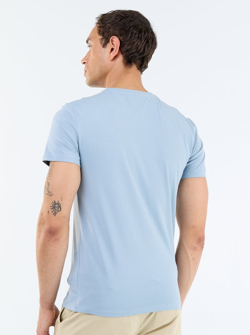 T-shirt pour homme en coton à col rond Bleu - Kiabi