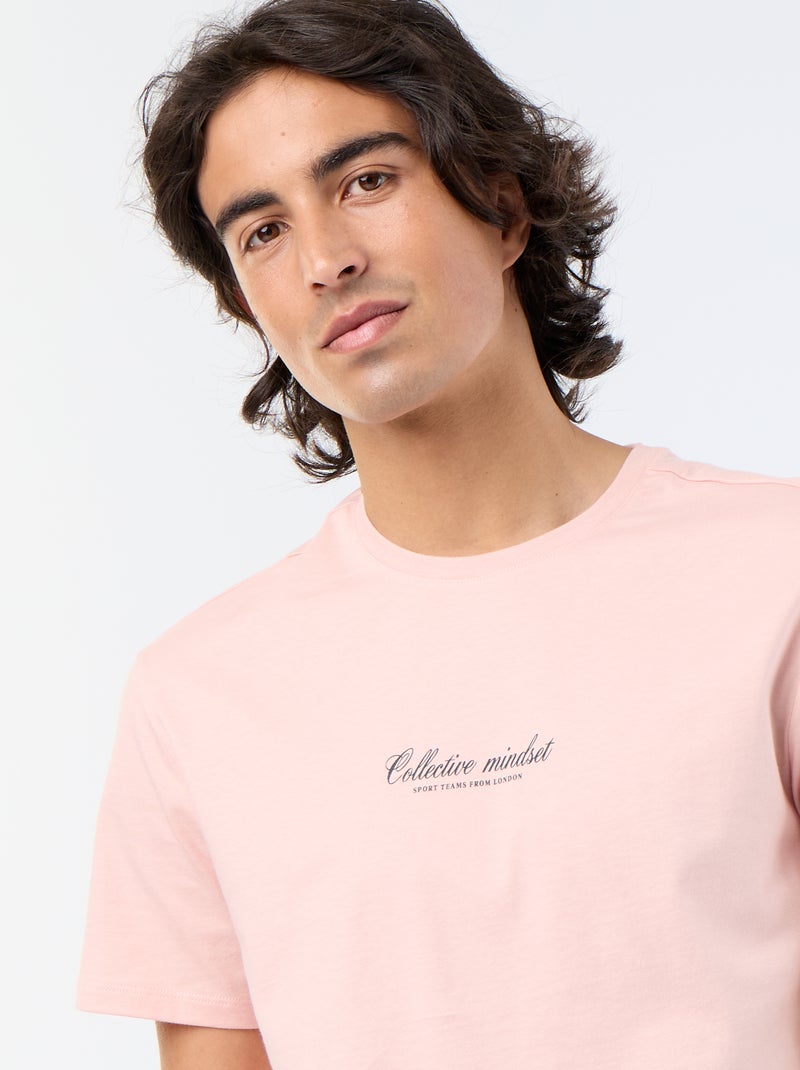 T-shirt pour homme en coton à col rond imprimé Rose - Kiabi