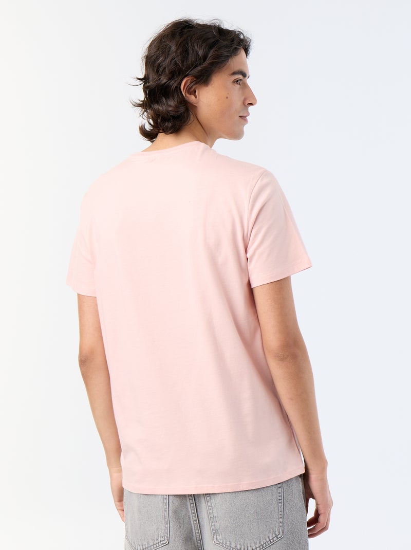 T-shirt pour homme en coton à col rond imprimé Rose - Kiabi