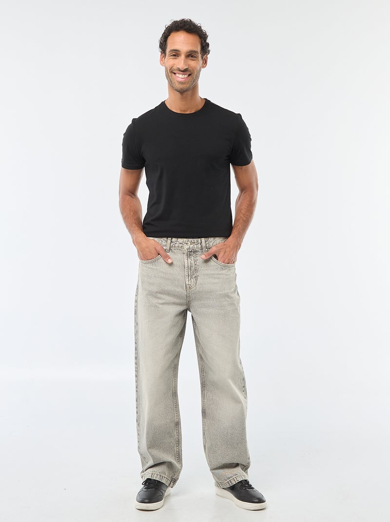 T-shirt pour homme en coton à col rond Noir - Kiabi