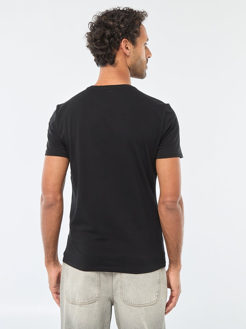 T-shirt pour homme en coton à col rond Noir - Kiabi