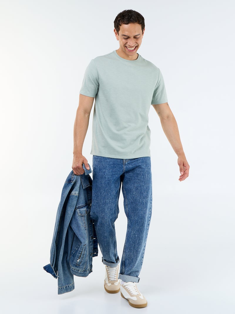 T-shirt pour homme uni à col rond Vert - Kiabi