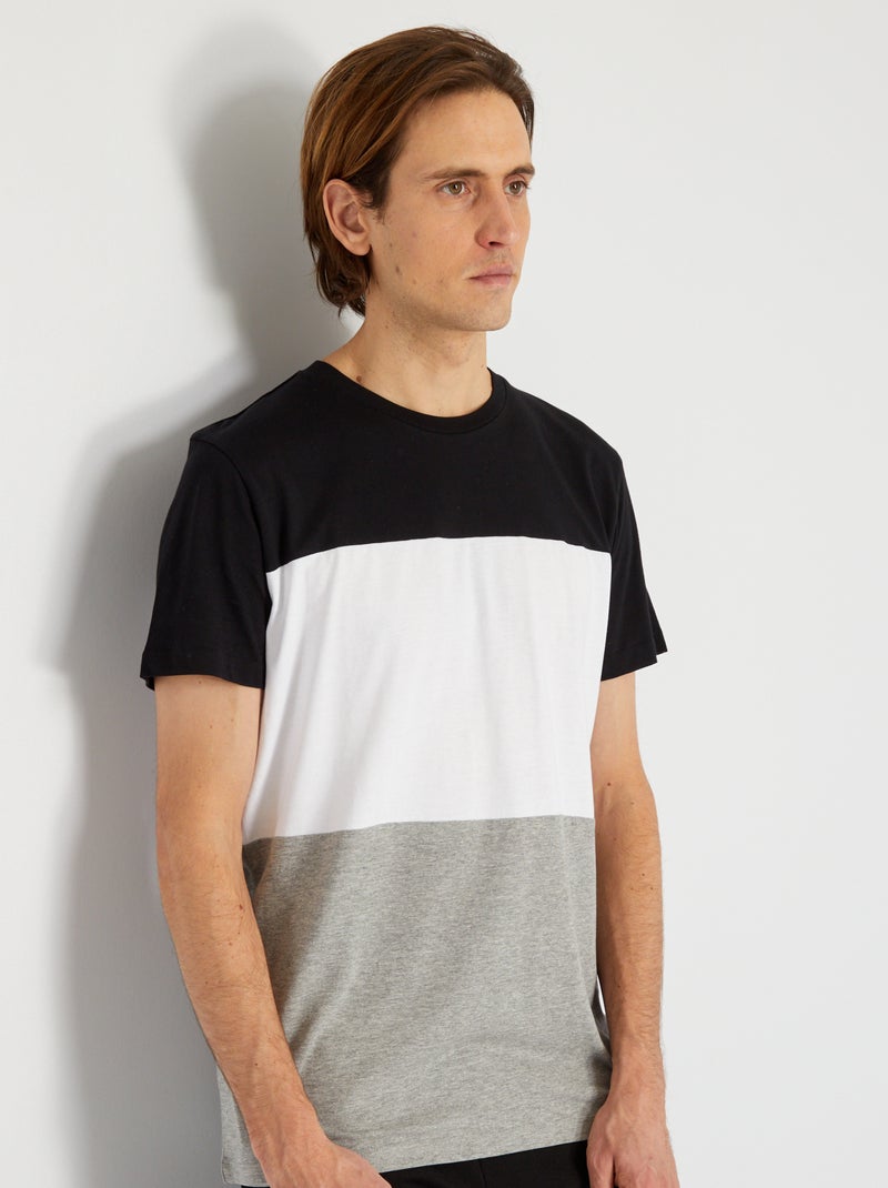 T-shirt 'Produkt' color-block en jersey Blanc/noir/gris - Kiabi