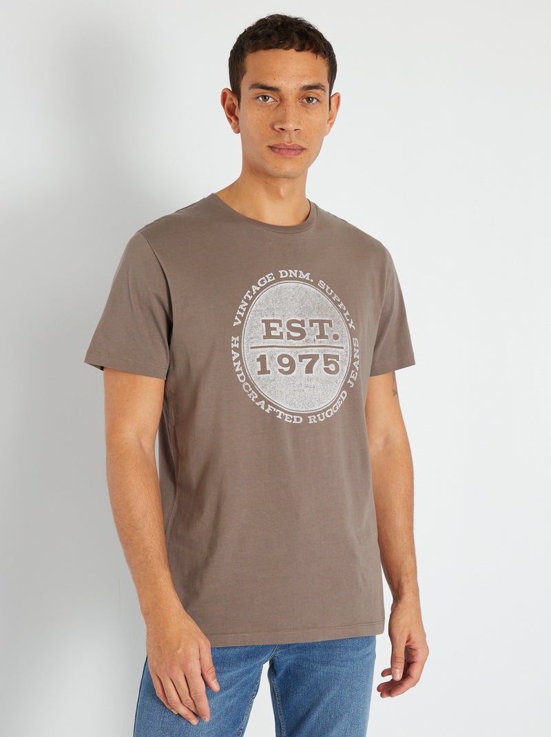 T-shirt 'Produkt' en coton imprimé taupe - Kiabi