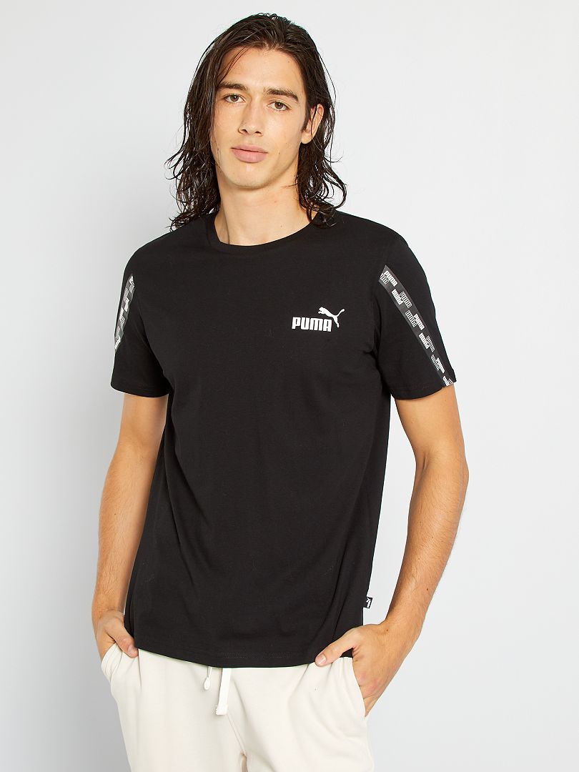 T-shirt 'Puma' bandes épaules noir - Kiabi