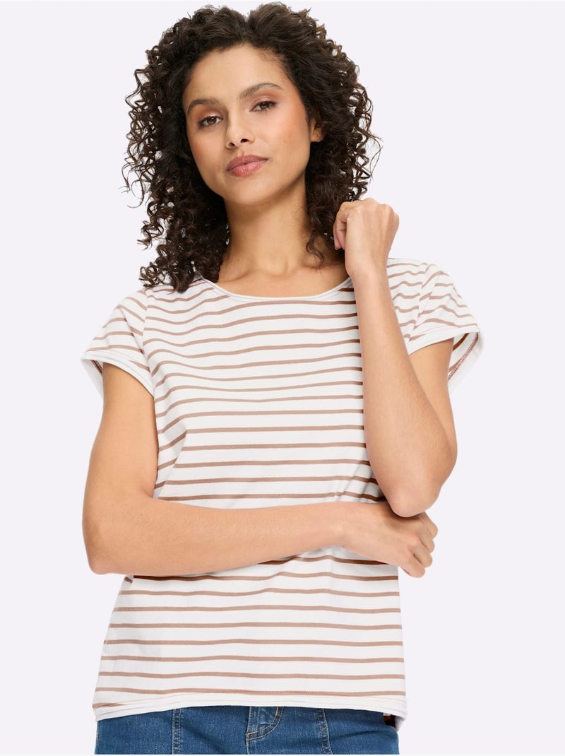 T-shirt Pur Coton - Taille Standard - Helline Blanc Beige - Kiabi