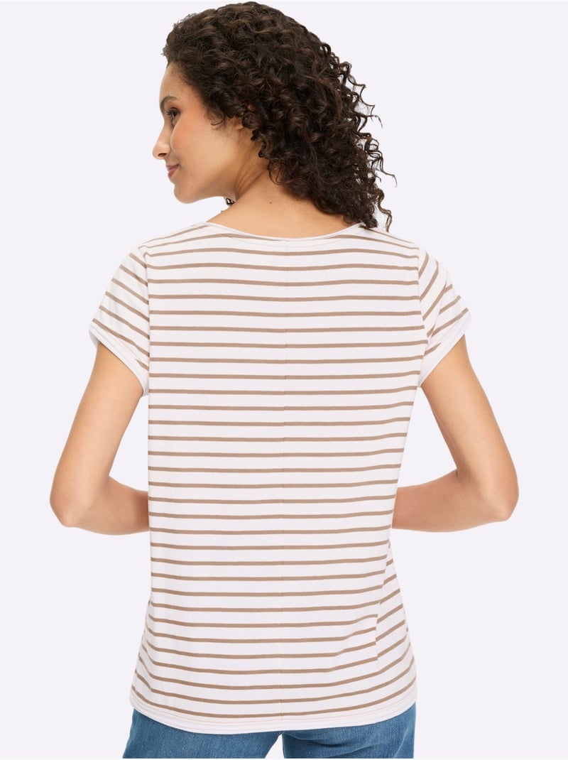 T-shirt Pur Coton - Taille Standard - Helline Blanc Beige - Kiabi