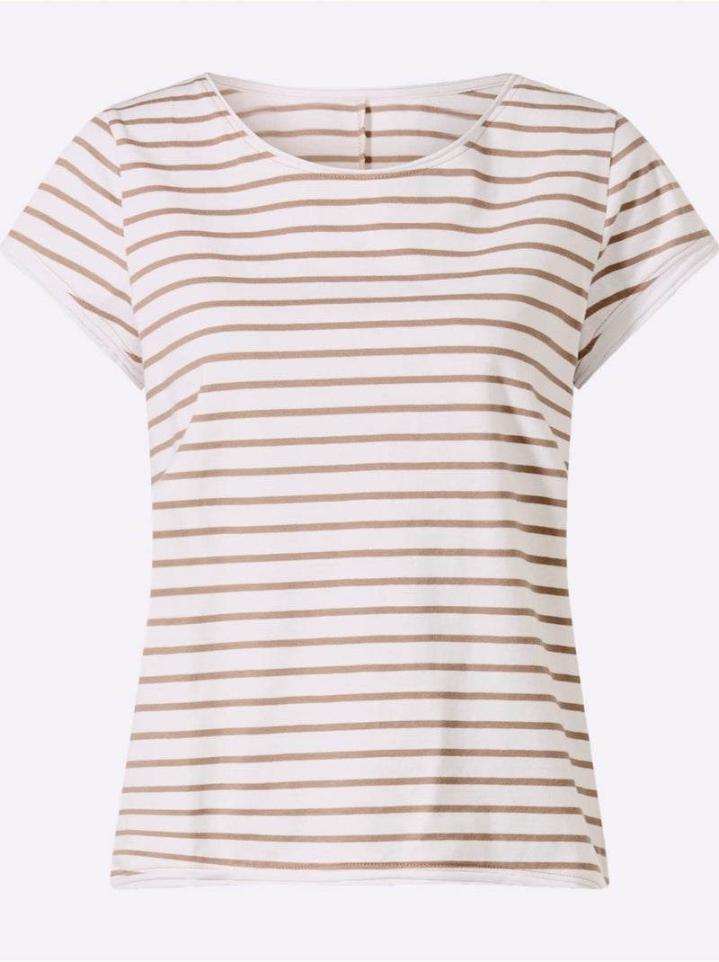 T-shirt Pur Coton - Taille Standard - Helline Blanc Beige - Kiabi
