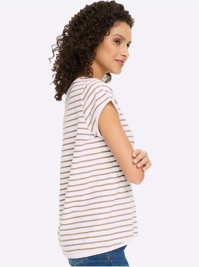 T-shirt Pur Coton - Taille Standard - Helline Blanc Beige - Kiabi