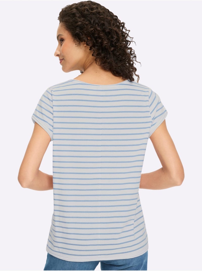 T-shirt Pur Coton - Taille Standard - Helline Blanc Bleu - Kiabi