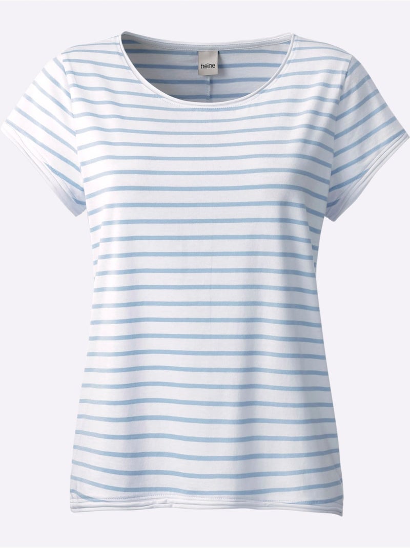 T-shirt Pur Coton - Taille Standard - Helline Blanc Bleu - Kiabi