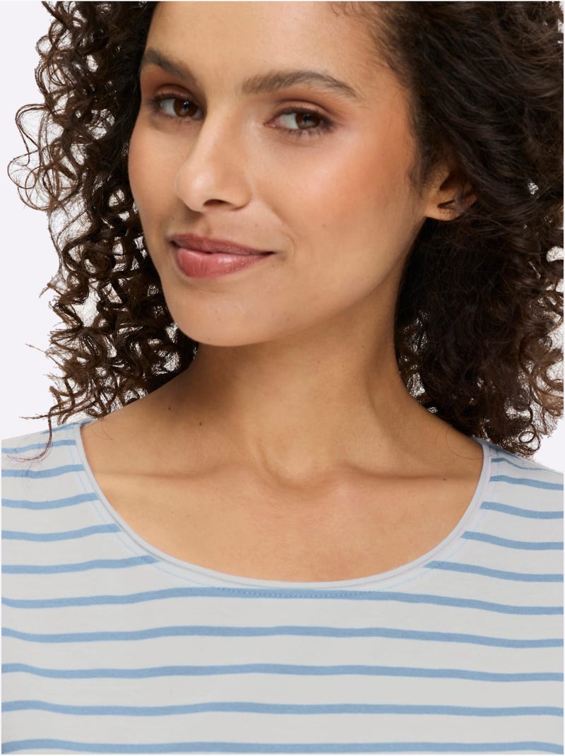 T-shirt Pur Coton - Taille Standard - Helline Blanc Bleu - Kiabi