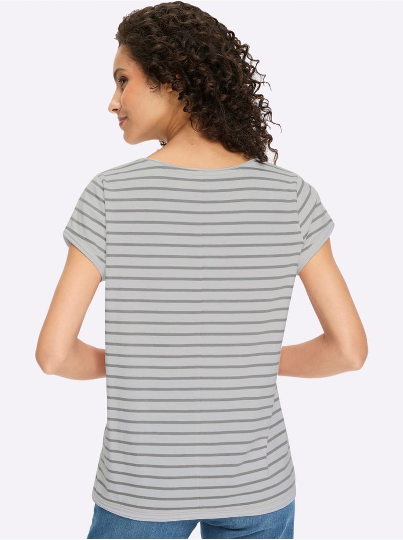 T-shirt Pur Coton - Taille Standard - Helline Blanc Gris - Kiabi
