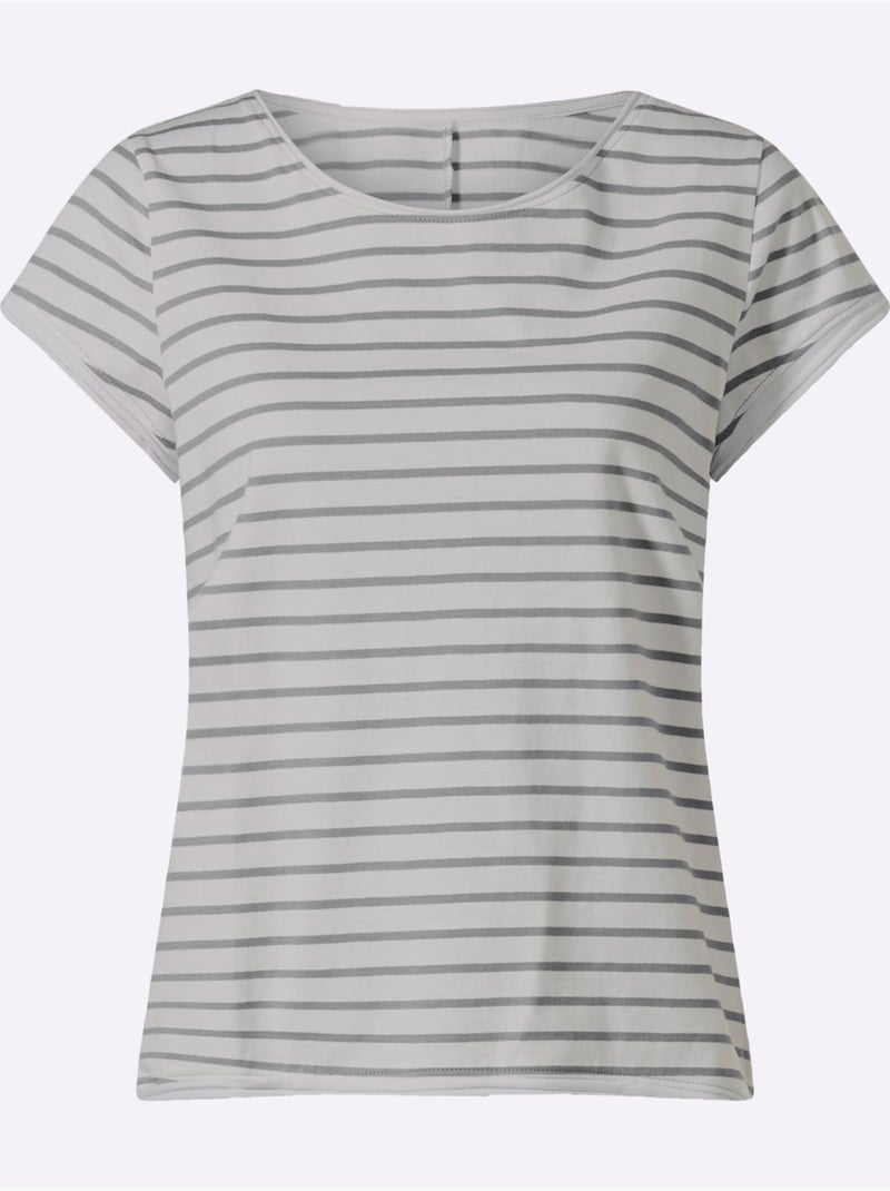 T-shirt Pur Coton - Taille Standard - Helline Blanc Gris - Kiabi