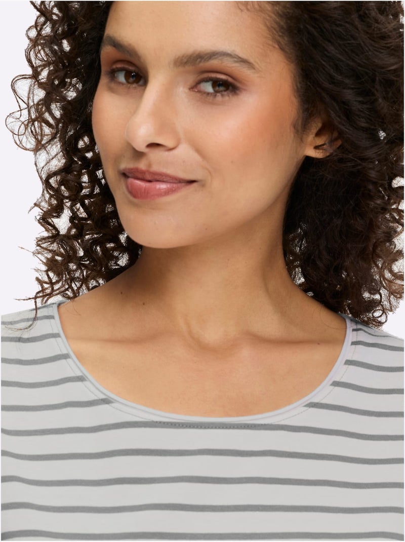 T-shirt Pur Coton - Taille Standard - Helline Blanc Gris - Kiabi
