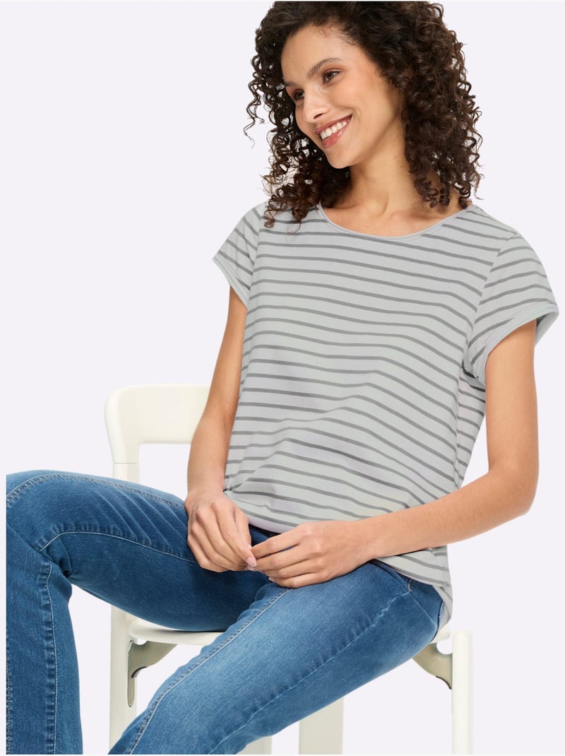 T-shirt Pur Coton - Taille Standard - Helline Blanc Gris - Kiabi