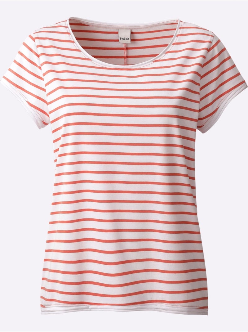 T-shirt Pur Coton - Taille Standard - Helline Blanc Orange - Kiabi