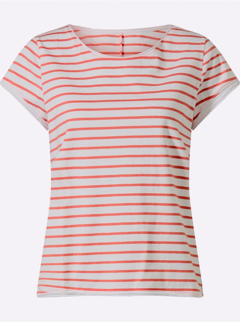 T-shirt Pur Coton - Taille Standard - Helline Blanc Orange - Kiabi