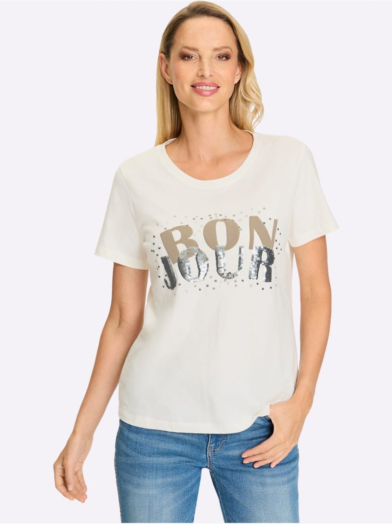 T-shirt Pur Coton - Taille Standard - Helline Ecru - Kiabi